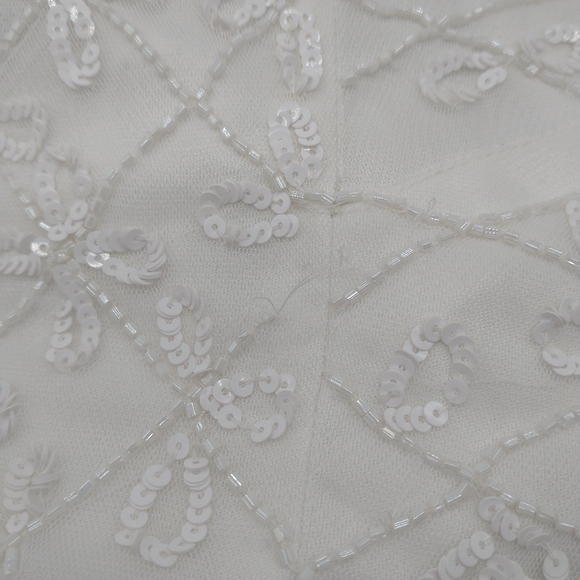 Adrianna Papell White Hand Beaded Long Sleeve Sheath Formal Dress Size 8 - Picture 15 of 16